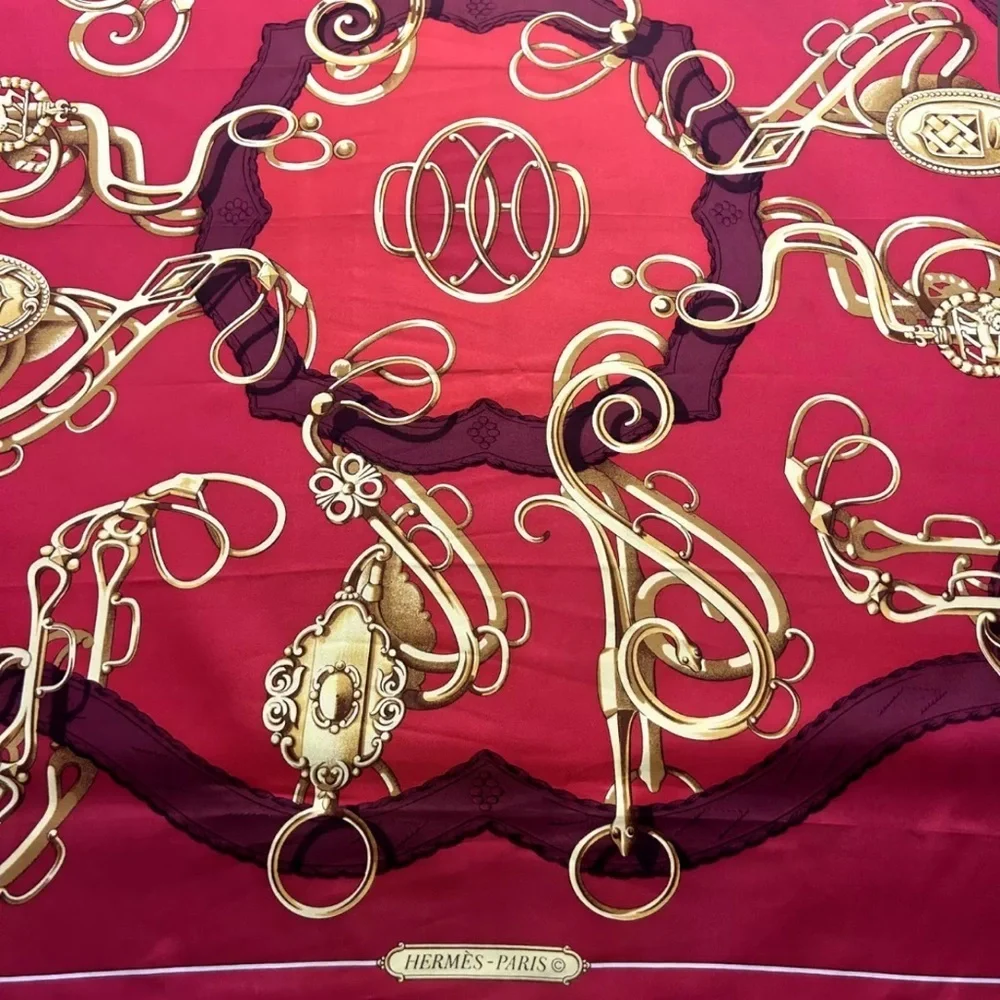 Hermès Red and Gold Silk Scarf